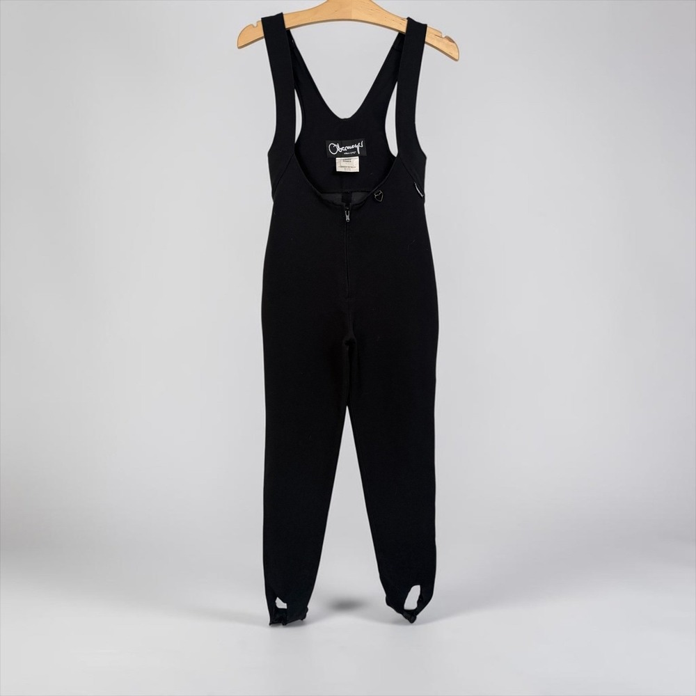 Obermeyer Vintage Black Wool Blend Ski Bib Stirrup Pants Winter Zip 4R 4 'Japan